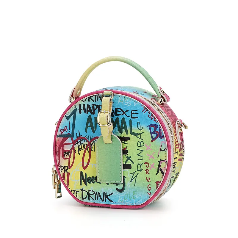 Повседневные граффити Saco Feminino 2020 Nova Cor De Doces Mini Redondo Moda Rhmbic Corrente Bolsa Ombro Mensageiro Luxo |
