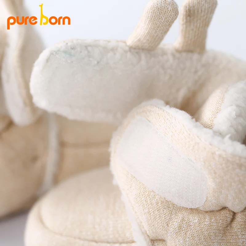 Детская флисовая обувь Pureborn мягкие носочки с петлей однотонные теплые пинетки