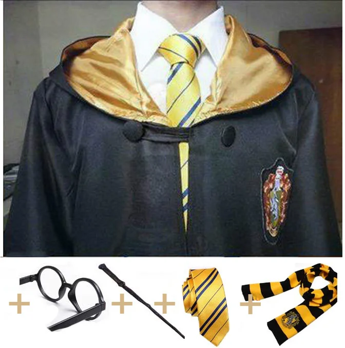 Hufflepuff Full Set Карнавальный костюм; халат; плащ с галстуком-шарфом; Ravenclaw Gryffindor Hufflepuff Slytherin для взрослых и детей; костюм Харриса - Цвет: Hufflepuff Full Set