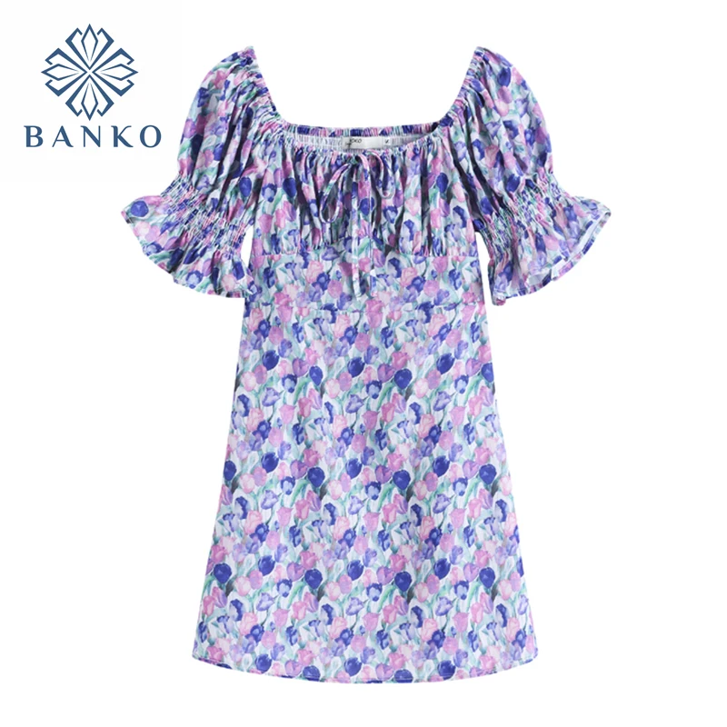 Женское короткое платье с коротким рукавом фиолетовое элегантное мини-платье