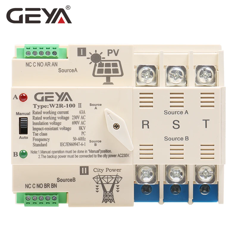 Новый автоматический переключатель питания GEYA Grid PV с Din рейкой 3P 63a AC220 в мини