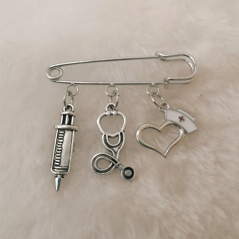 Для мужчин и wo использования Золотой эмаль шприц брошь в виде стетоскопа