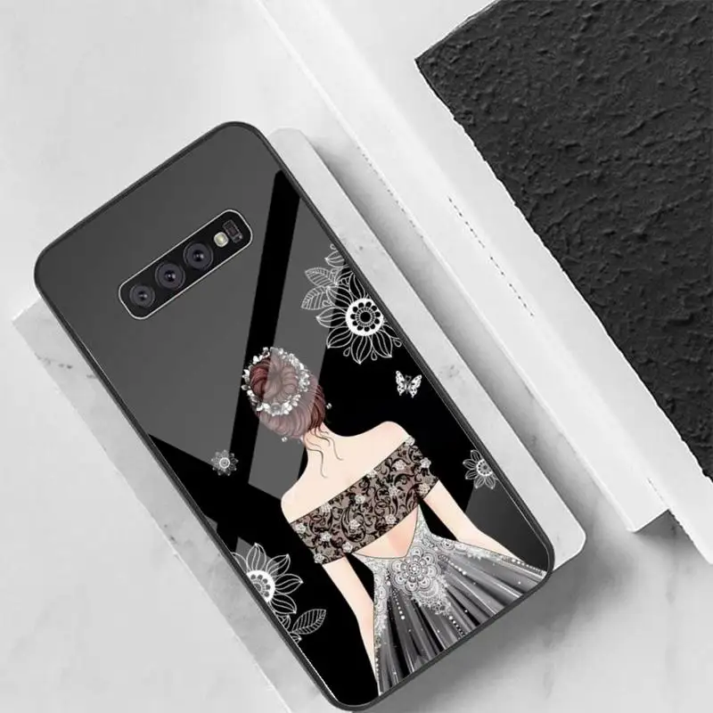 

Dress Girl Phone Case For Samsung S10 S20 S9 Plus Note9 10 Case Glass Case For Samsung Galaxy S10