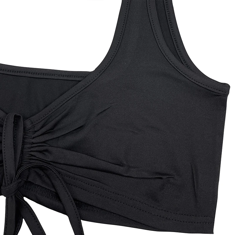 

Gothblack Solid Slim Lace Up Sleeveless Crop Top Women Sexy Bodycon Backless Folds Casual Tank Tops New Summer Street Club Vest