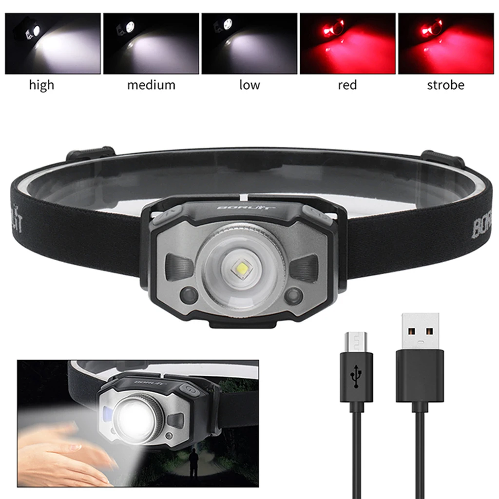 

Rechargeable USB LED Headlamp 5 Lighting Modes White Light And