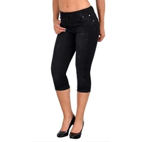 50 hot sale summer women fashion high waist skinny jeans knee length denim capri pants all match plus size capri pants