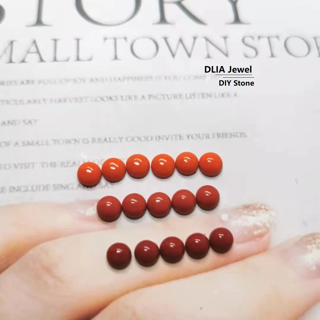 Кабошоны из искусственного камня полукруглые кораллово красные/Агатовые