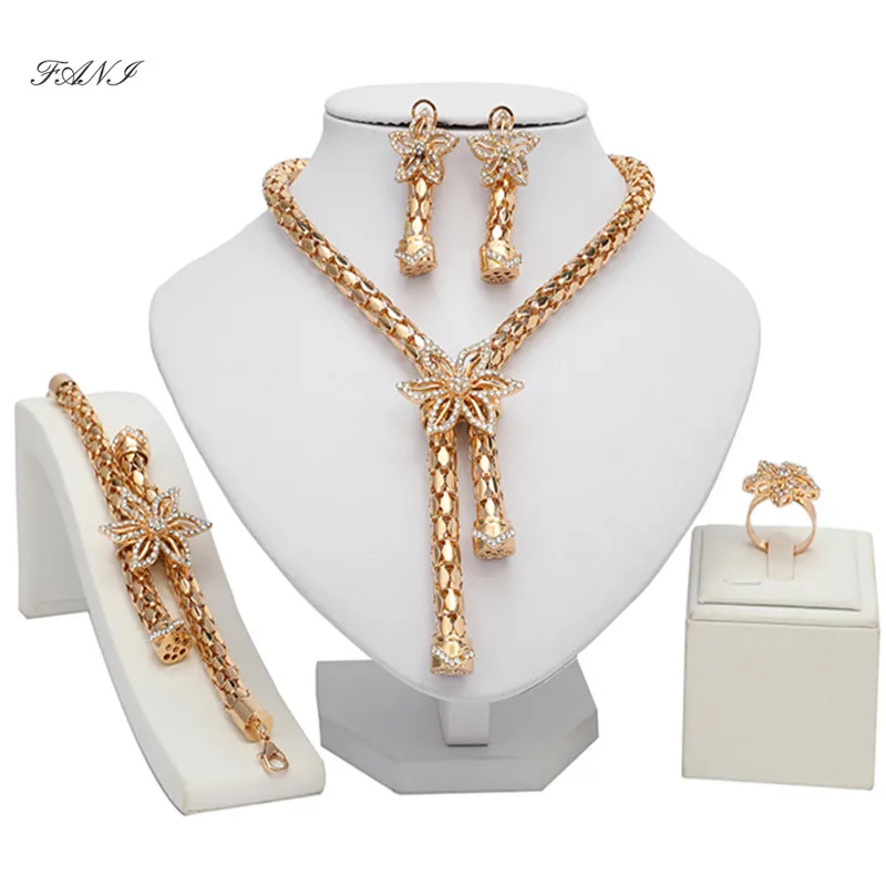 

Fani 2018 Exquisite statement jewelry set Brand Dubai Gold Jewelry Set Nigerian Wedding woman accessories Jewelry Set Wholesale