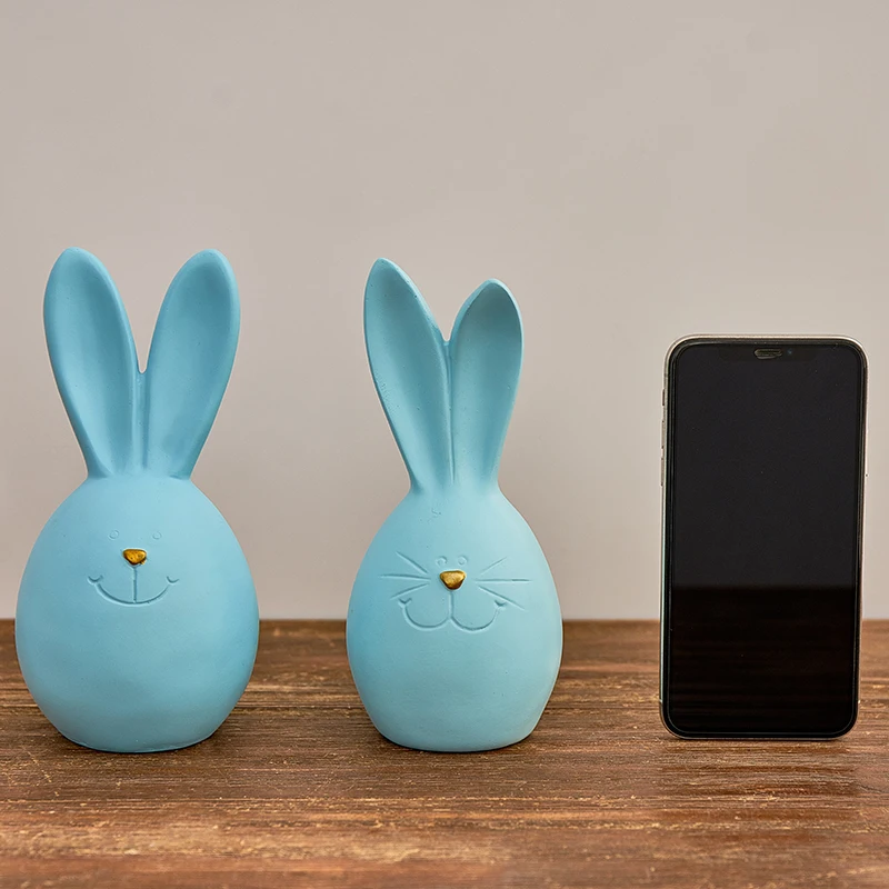 Nordic Cute Rabbit Resin Miniatures Pink Creative Modern Fashion Figurines Children's Room Table Decoration Accessories MM60XBJ | Дом и