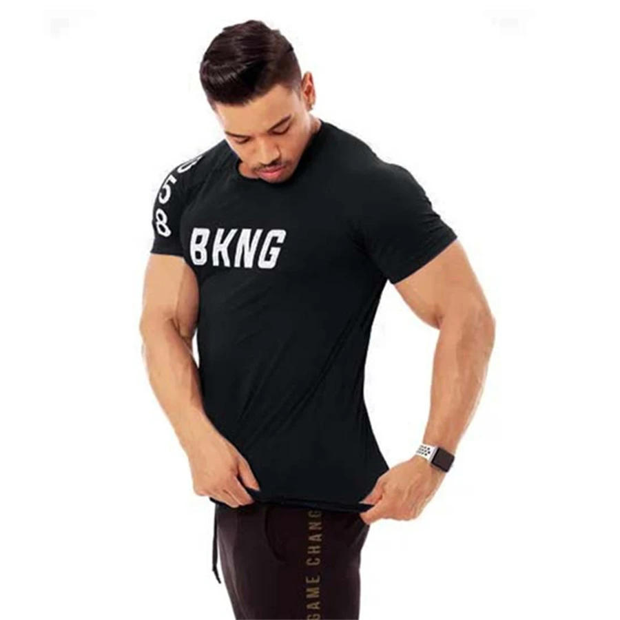 

New Summer sports Fashion fitness Men t Shirt Muscle male Leisure gyms Short sleeves Slim fit Tee tops clothing Brand T-shirt