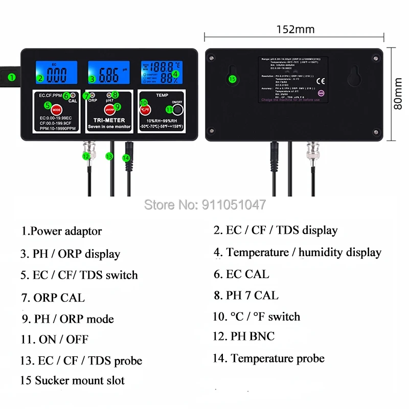 PH EC TDS ORP CF измеритель влажности 7 в 1 монитор качества воды Acidimeter тестер