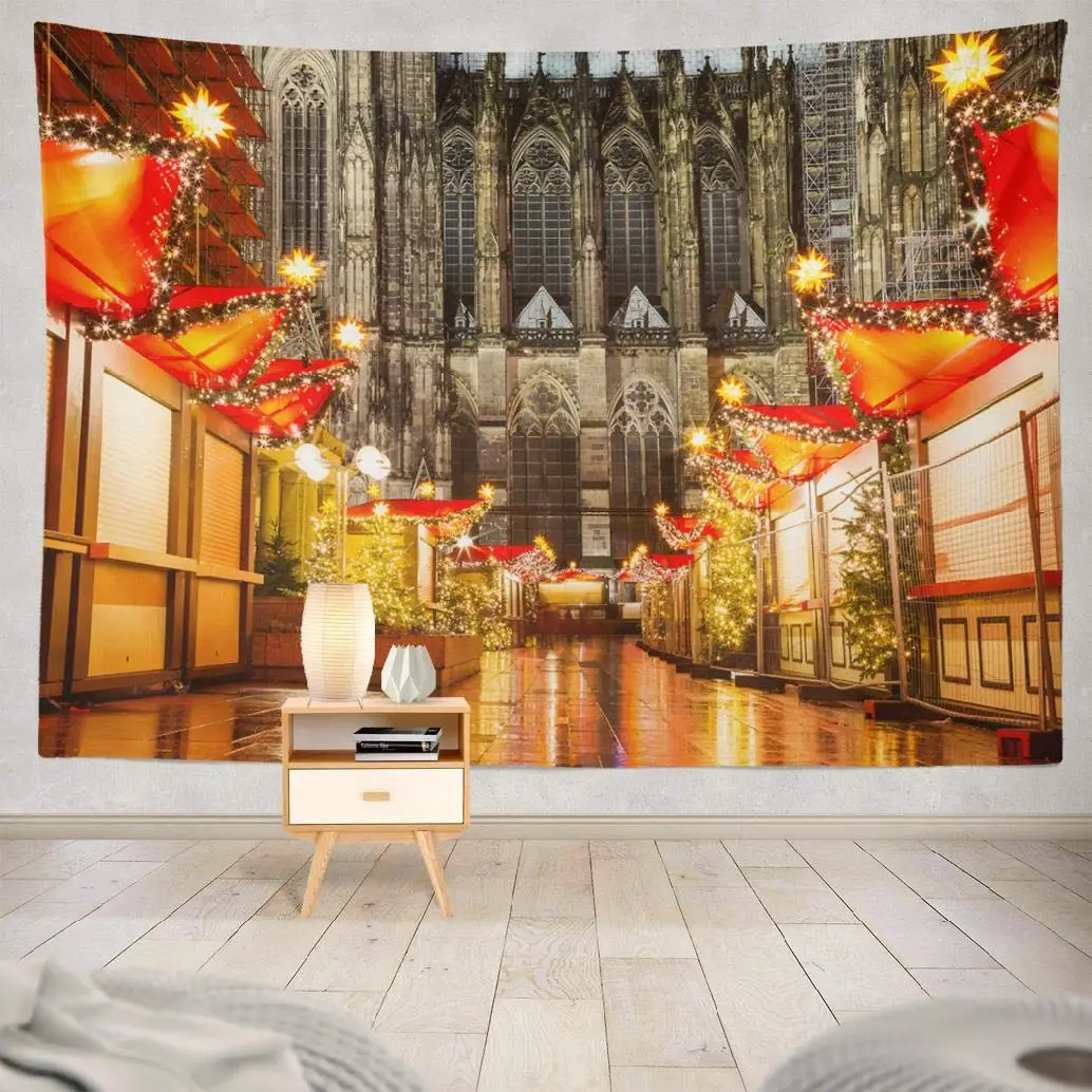 

Cathedral Christmas Night Market Ancient Wall Tapestry Dorm Home Decor
