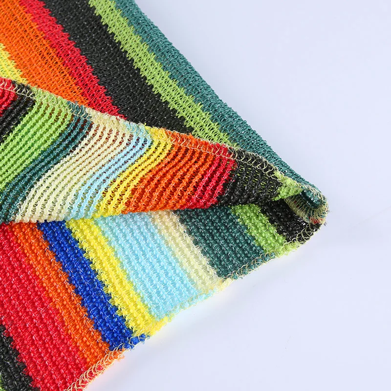 

2021 summer knitted vertical stripes ladies elegant sleeveless tight-fitting multicolor patchwork dress