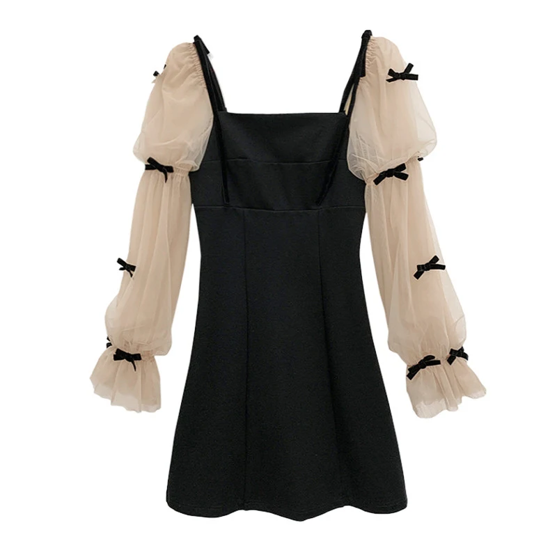 

Light Luxury Socialite Mesh Stitching Long Sleeves Dress Women's Spring Dress French Younger Cinched Super Fairy Fake Two Pieces