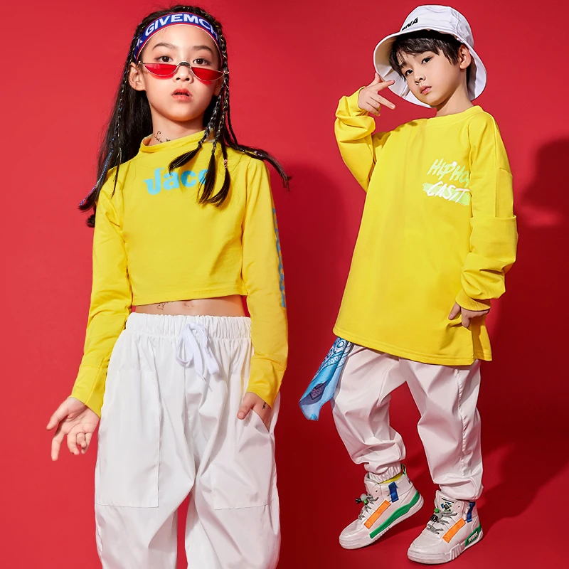 

Children Hip Hop Clothing Turtleneck Sweatshirt Crop Top Long Sleeve White Streetwear Pants for Girls Jazz Dance Costume Clothes