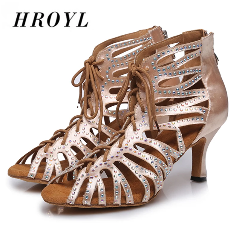 HROYL латино американских танцев танцевальная обувь для девушек и женщин С Стразы
