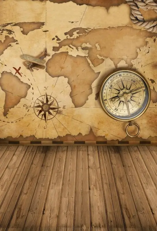 Laeacco Old World Map Rope Compass Wooden Board Baby Photographic Backgrounds Customized Photography Backdrops For Photo Studio |