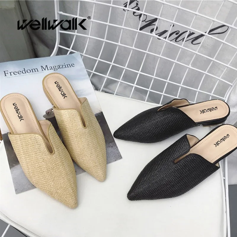 Женские шлепанцы Обувь с острым носком туфли без задника Тканевые женские