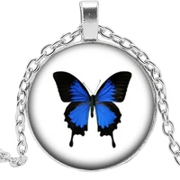2020 fashion creative retro art colorful butterfly glass cabochon pendant necklace men and women jewelry sweater chain