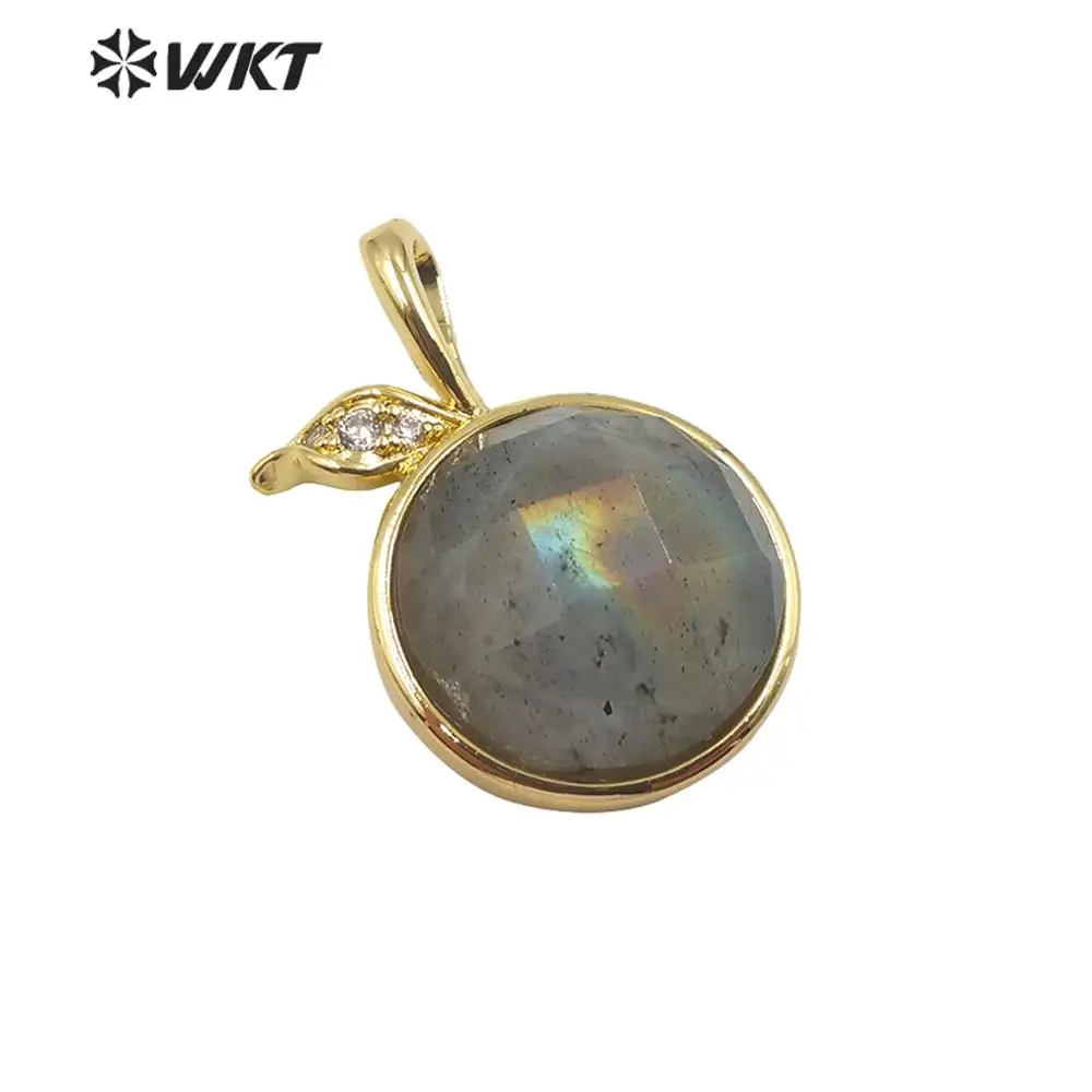 

Оптовая продажа, Модный золотой Безель, круглый каменный кулон из Лабрадорита, Очаровательная Женская шикарная Подвеска из драгоценного ка...