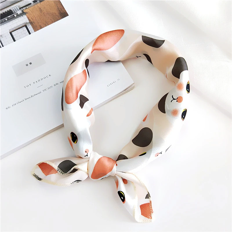 

Lovely Rabbit Square Silk Scarf Small Neck Women Fashion Scarves Office Lady Hair Band Foulard Hand Kerchief Female Bandana 2021