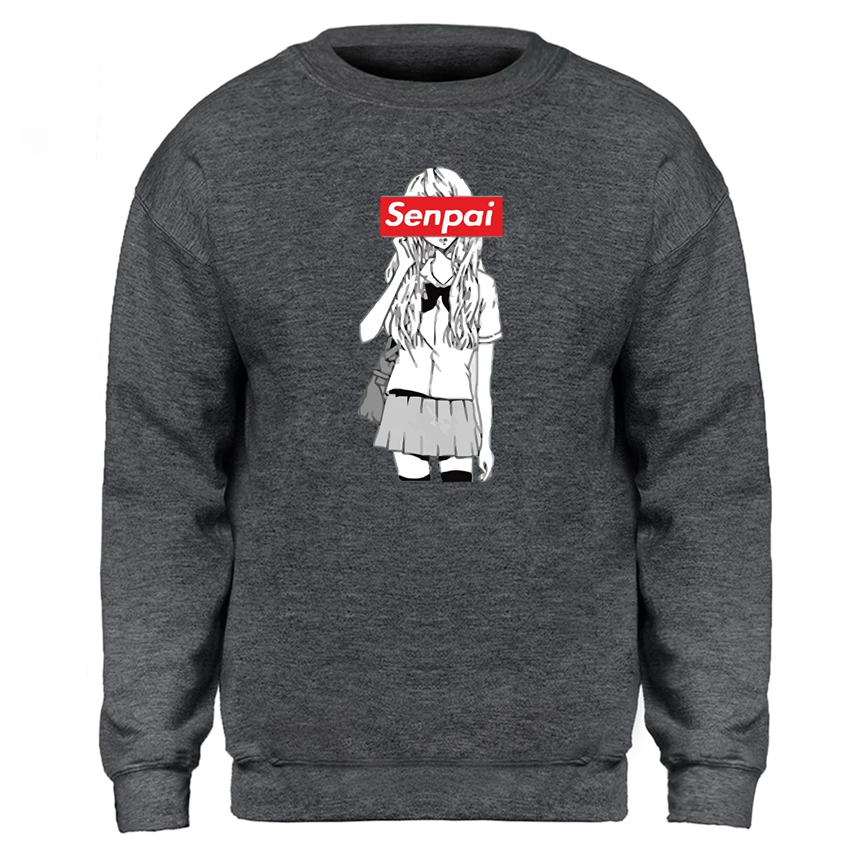 Мужская толстовка с капюшоном Senpai черный теплый флисовый свитшот круглым