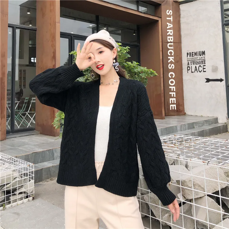 Сплошной цвет витой нитью вязаный женский кардиган весна и осень 2019 Новый