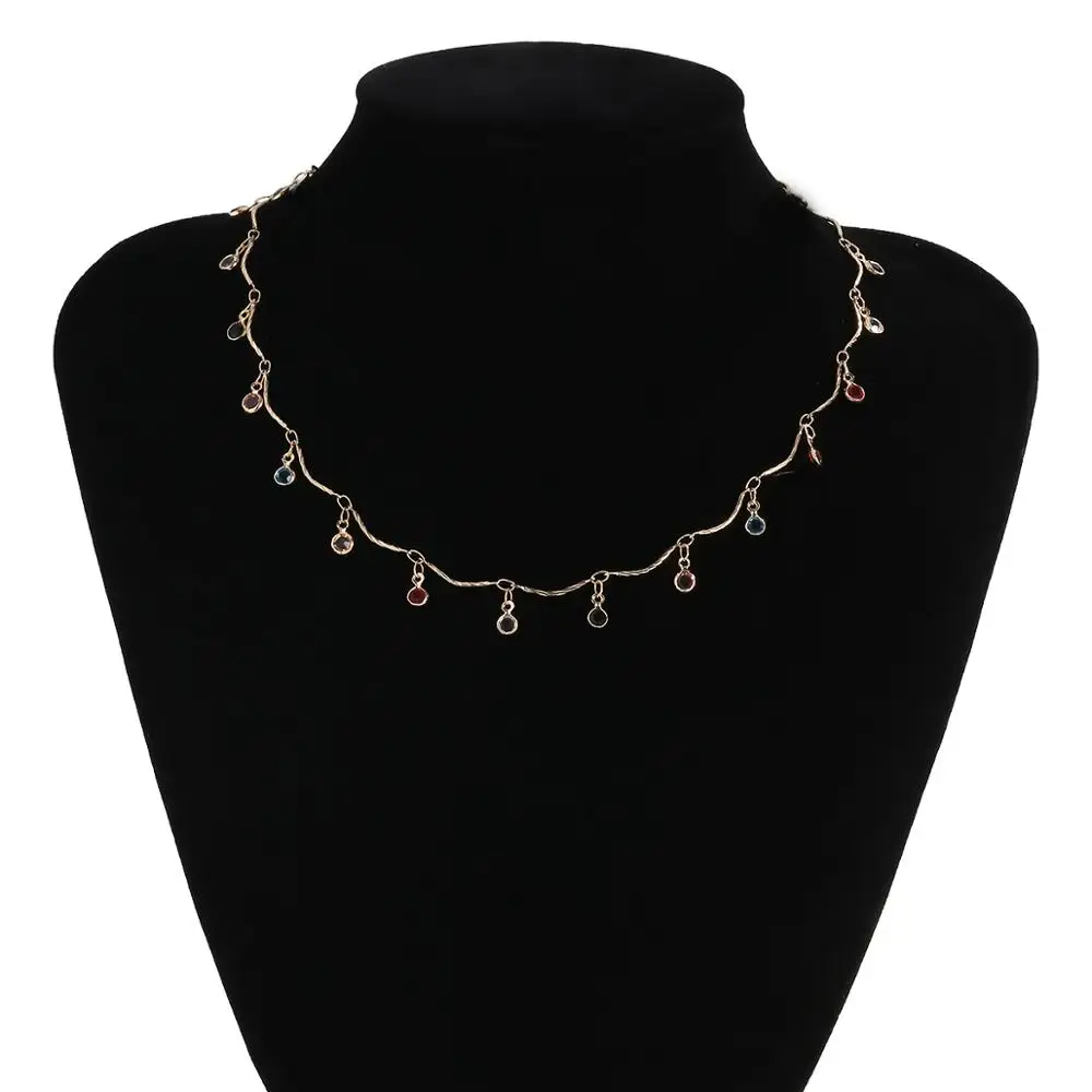 

IngeSight.Z Bohemian Rainbow Rhinestone Crystal Tassel Pendant Necklace Simple Minimalist Copper Choker Necklaces Collar Jewelry