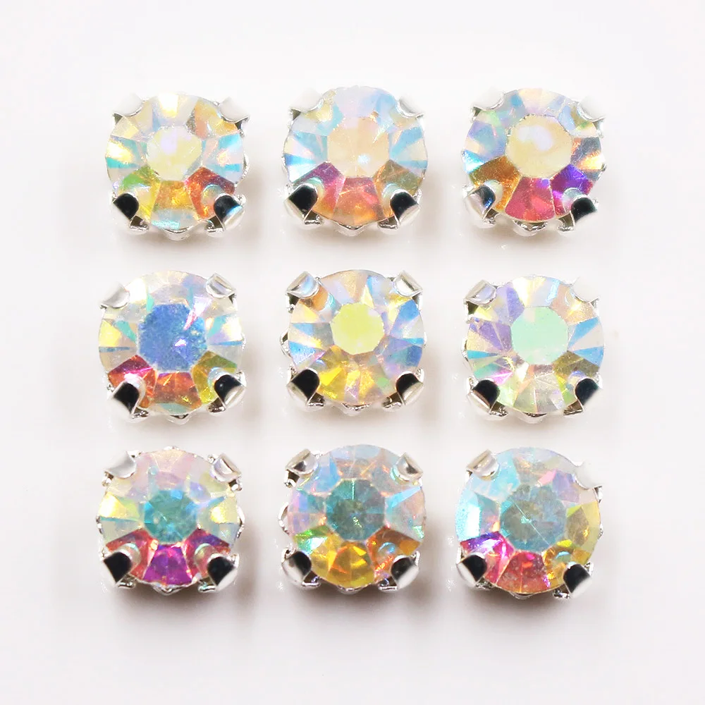 Стразы для шитья 6 мм Серебряные Кристаллы в форме когтей без горячей фиксации