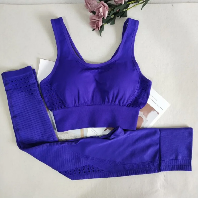 

2 Piece Yoga Set Sport Outfit Woman Running Workout Clothes Seamless Fitness Leggings+Longline Sports Bra Gym Sports Wear Women