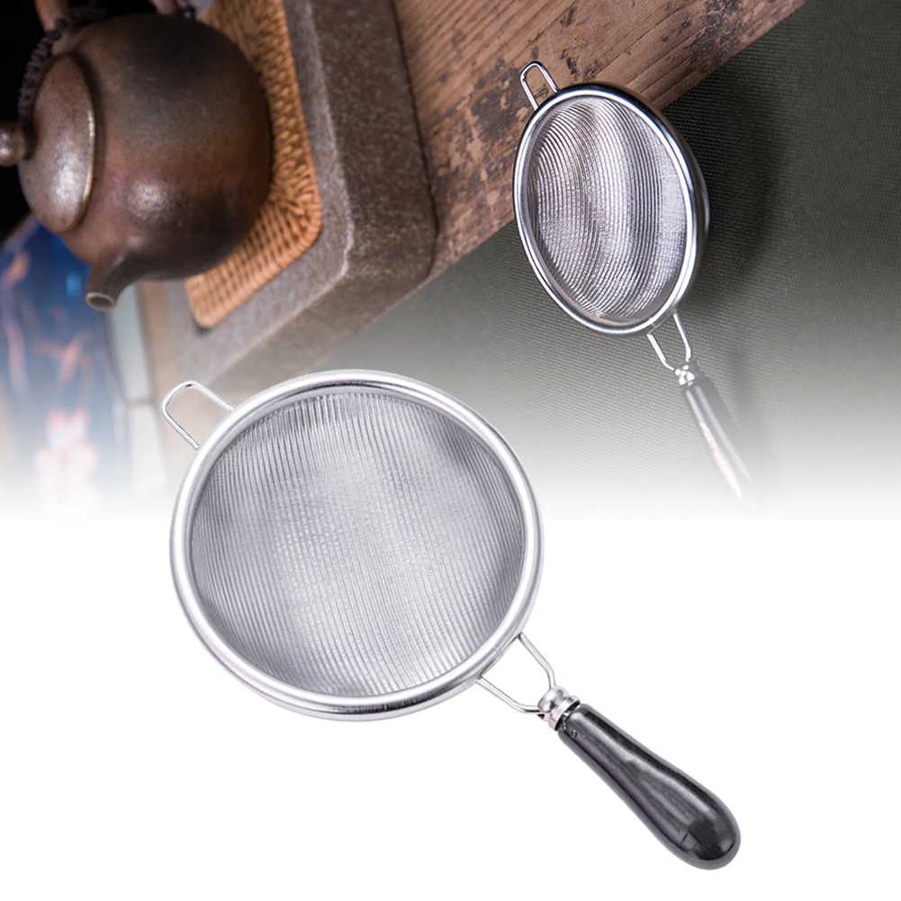 

1PC Vintage Tea Strainer Stainless Steel Dual Mesh Filter Ceramic Handle Loose Leaf Tea Infuser Gongfu