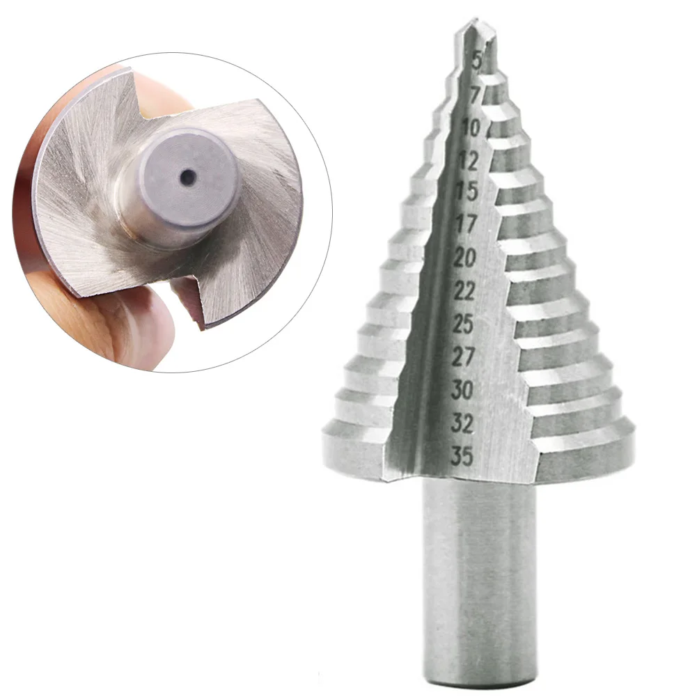 

Durable 5-35mm Practical Portable Multifunctional High Speed Steel Stepped Drill Metalworking Lightweight Hole Opener Silver DIY