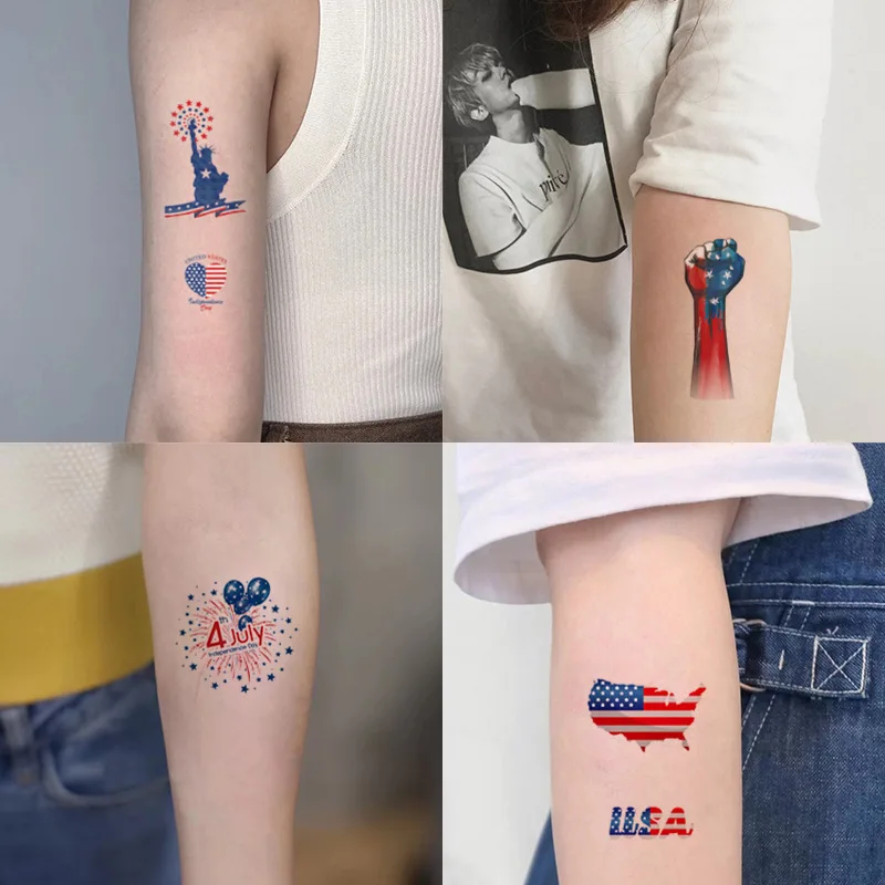

10 Sheet/Set Independence Day Tattoo Set American Flag Face Temporary Tattoo Child Tattoo Sticker Body Tatoo for For Woman Men