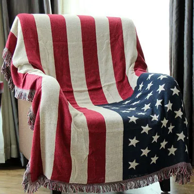 USA Flag Трикотажное одеяло с кисточками для дивана и кровати, 130x180 см, хлопок, флаг США, Орел, дизайн кровати, покрывало для дивана, одеяло - Color: USA Flag