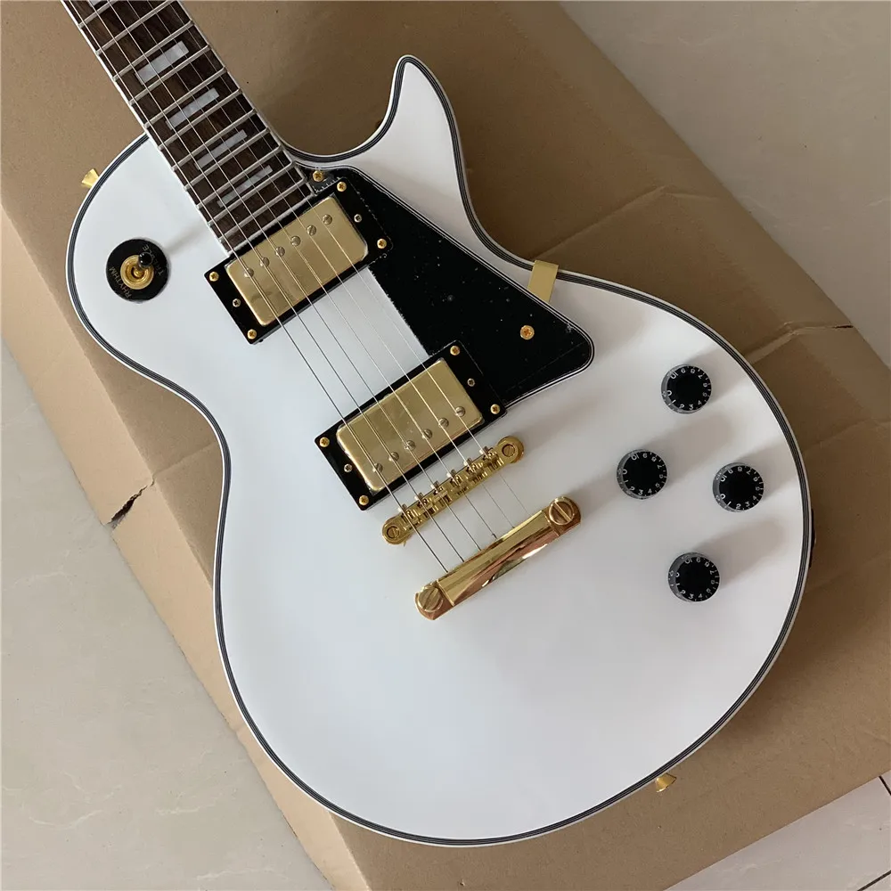 

Factory Custom White Electric Guitar with Rosewood Fretboard,White Pearl Block Fret Inlay,Gold Hardware,Offer Customized