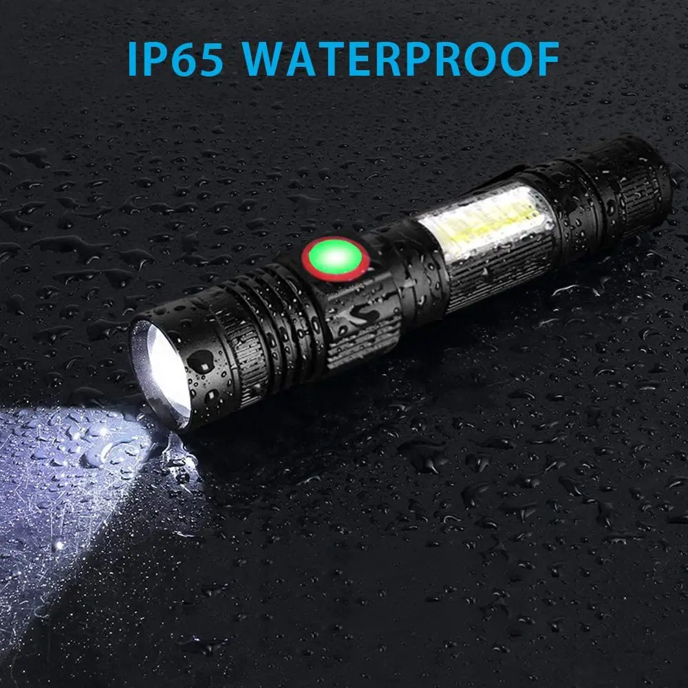

10000LM USB Rechargeable Flashlight Super Bright Magnetic LED Torch Side COB Light With Pocket Clip Waterproof Zoomable Light