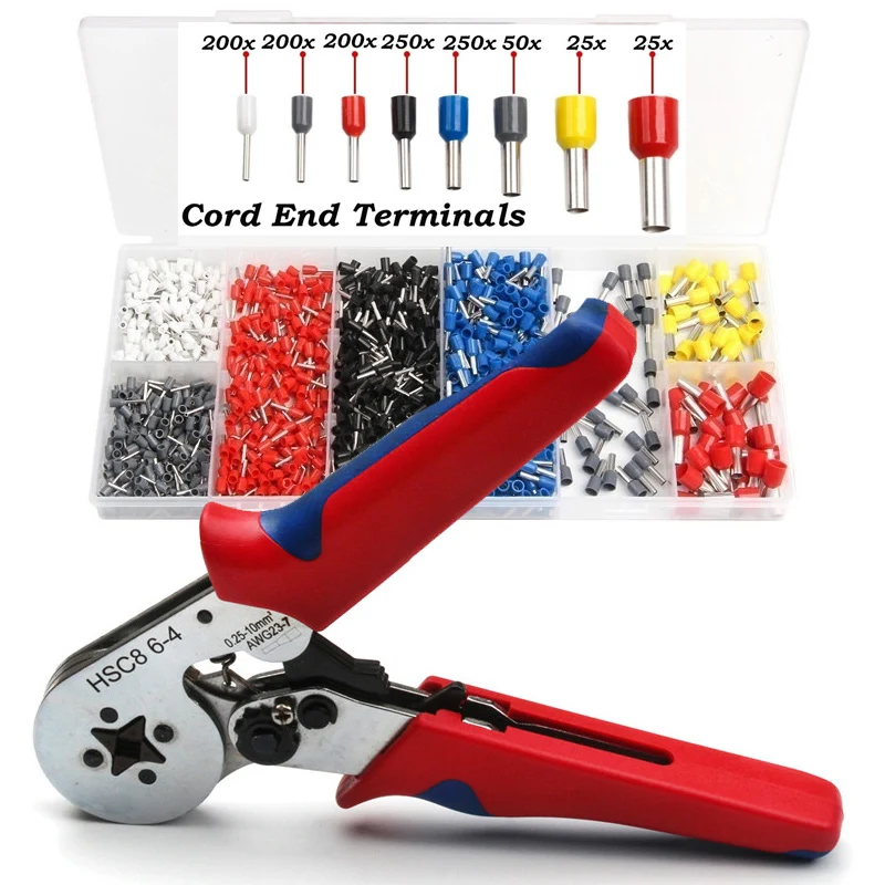 Обжимные клеммы HSC8 6 4 1200 шт. Изолированные Наконечники провода обжимные Клеммы + 1