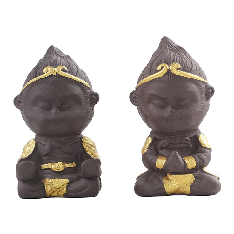 

Purple Clay Pottery Monkey King Statues Chinese Style Meditating Sun Wukong Tea Pet Figurines Ornaments Home Tea Tray Decoration