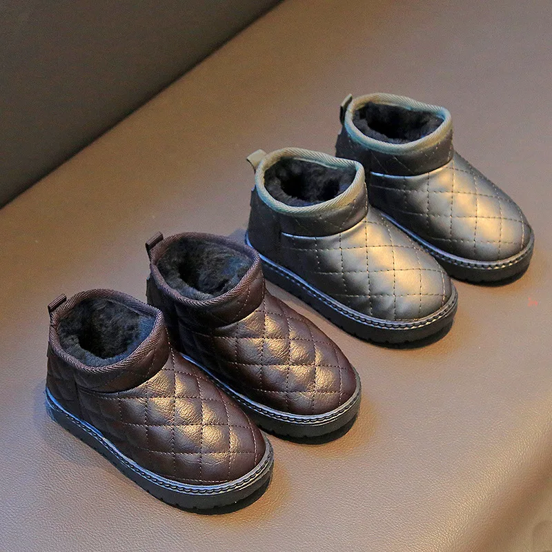 

Children's Cheaper Snowboots Winter Plus Velvet Boy Shoes Non-slip Pu Leather Girl's Short Boots Fashion Kids Winter Boot XZ139