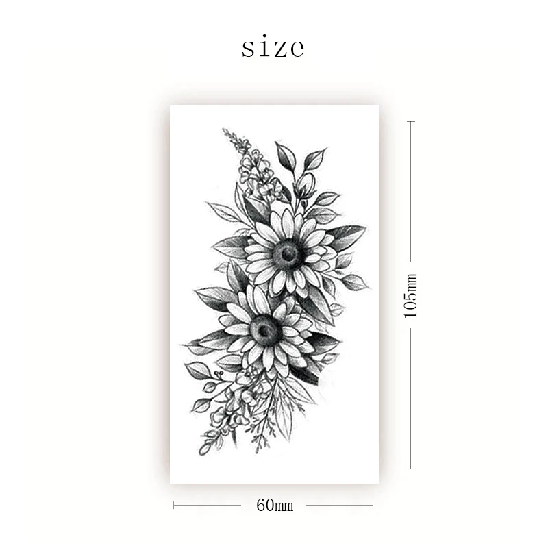 

Sunflower Flower Cluster Temporary Tattoo Sticker Black Deign Fake Tattoos Waterproof Tatoos Arm Chest Small Size for Women Girl