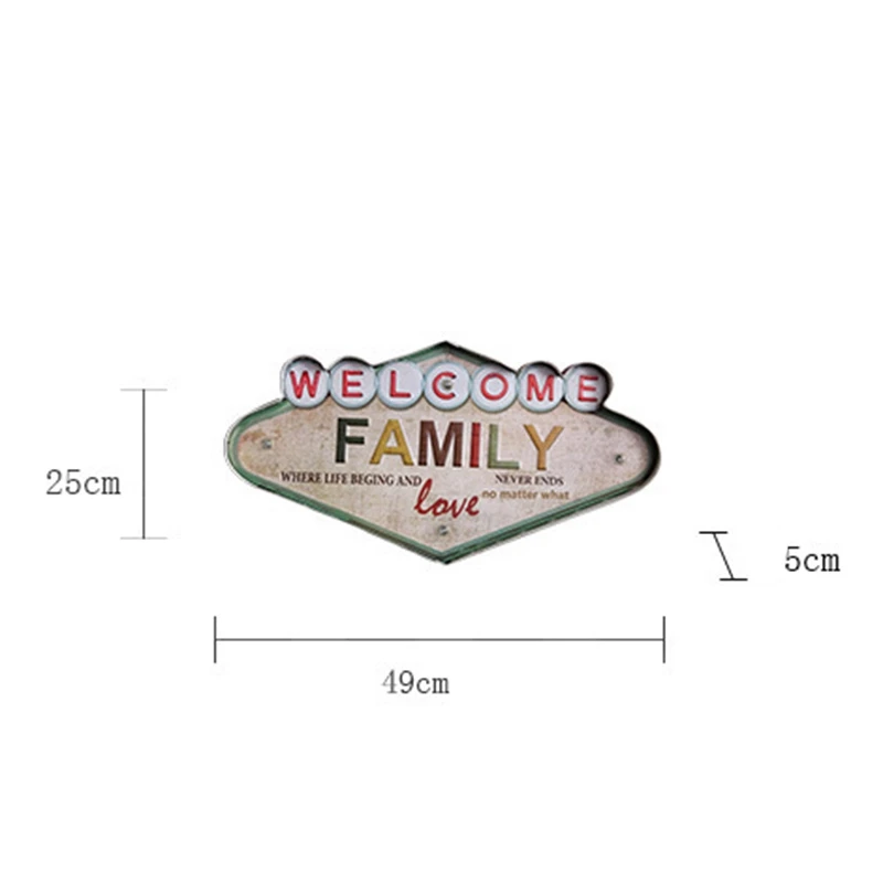 Retro Wrought Iron Led Lamp Bar Mural Family Letters Wall Hanging Decorations Tin Painting |