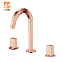 rose gold polished brass bathroom sink basin mixer tap 3 hole water faucet