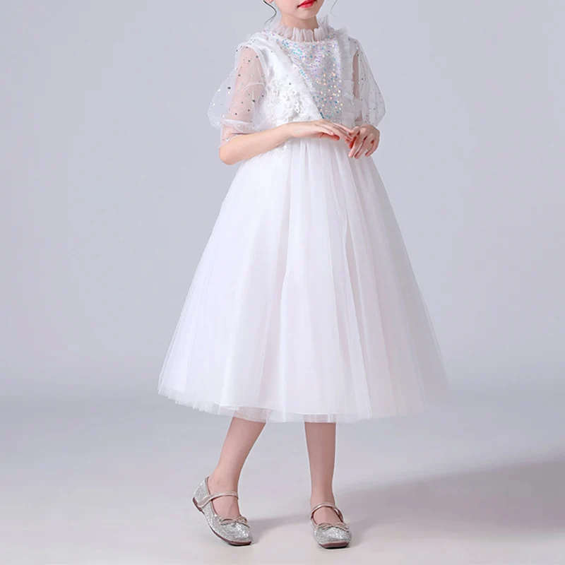 

Детское платье для девочек, милое вечернее платье миди с блестками и вышивкой из бисера, с цветочным принтом и полурукавами для принцессы на...