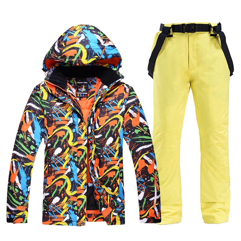 -30 Men's Ice Snow Suit Wear Snowboard Clothing Waterproof Windproof Outdoor Winter Costumes Sets Ski Jackets + Strap Pants