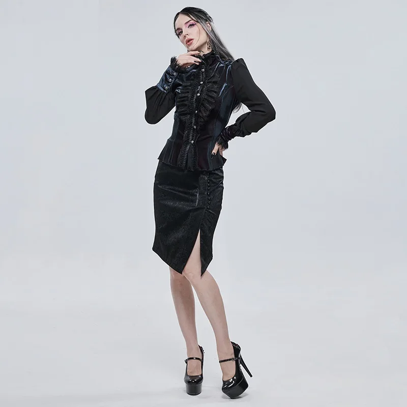 Goth Half Skirt Mid Long 2021 Autumn/Winter New Short Skirt Women's High Waist Hollow Hip Wrap Skirt A Line Skirt