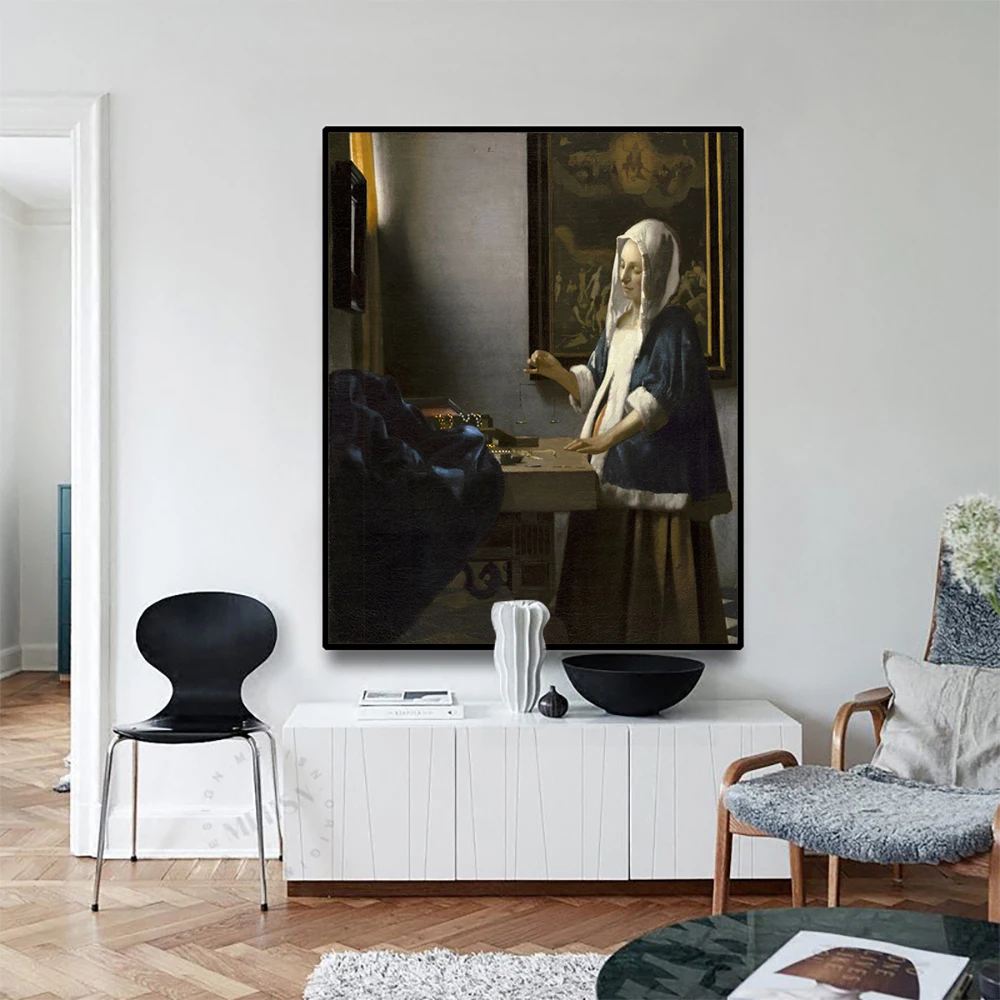 

Cassisy Canvas Art Oil Painting《Woman holding a balance》Johannes·Vermeer Art Poster Picture Wall Decor Modern Home Decoration