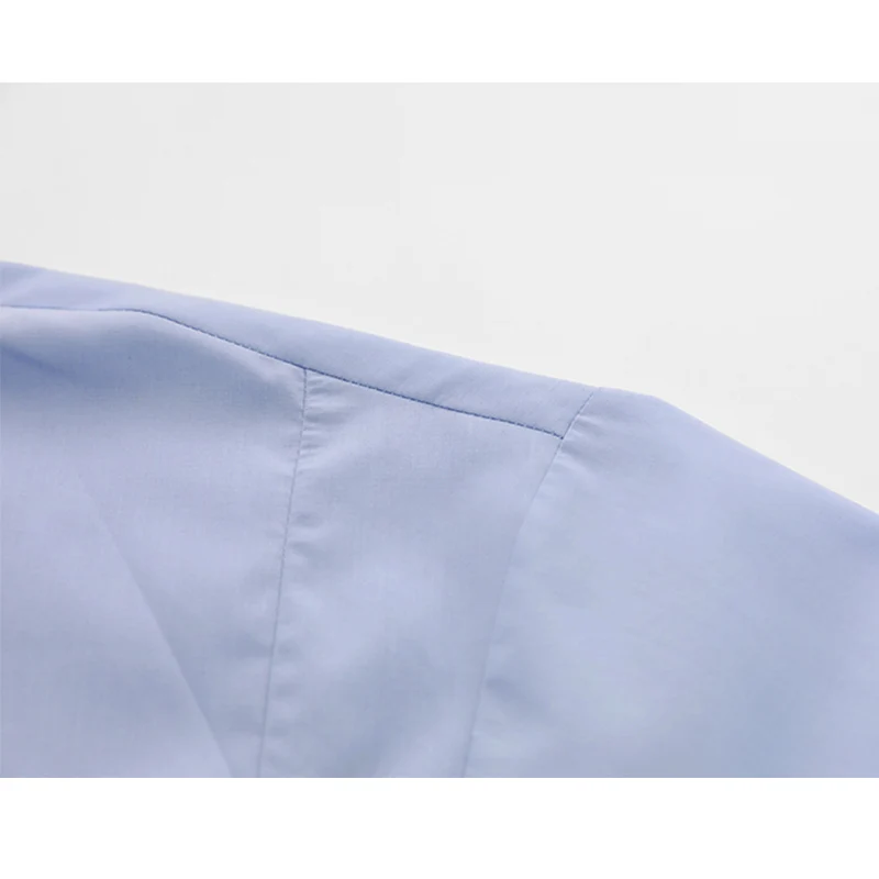 Женское Короткое платье-рубашка с завышенной талией синее простое