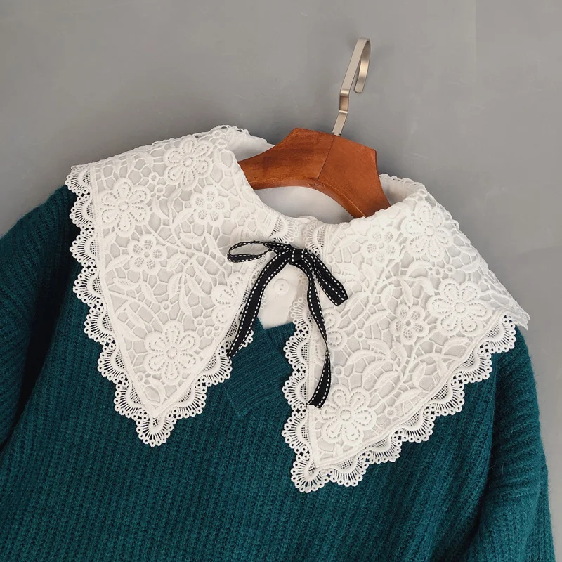 Поддельные ложный воротник женская блузка большая вышивка съемный кружевной