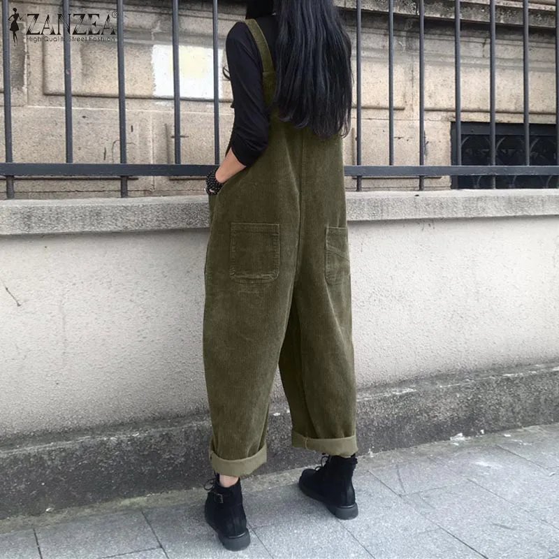 Вельветовые подтяжки ZANZEA 2023 модные женские однотонные повседневные мешковатые