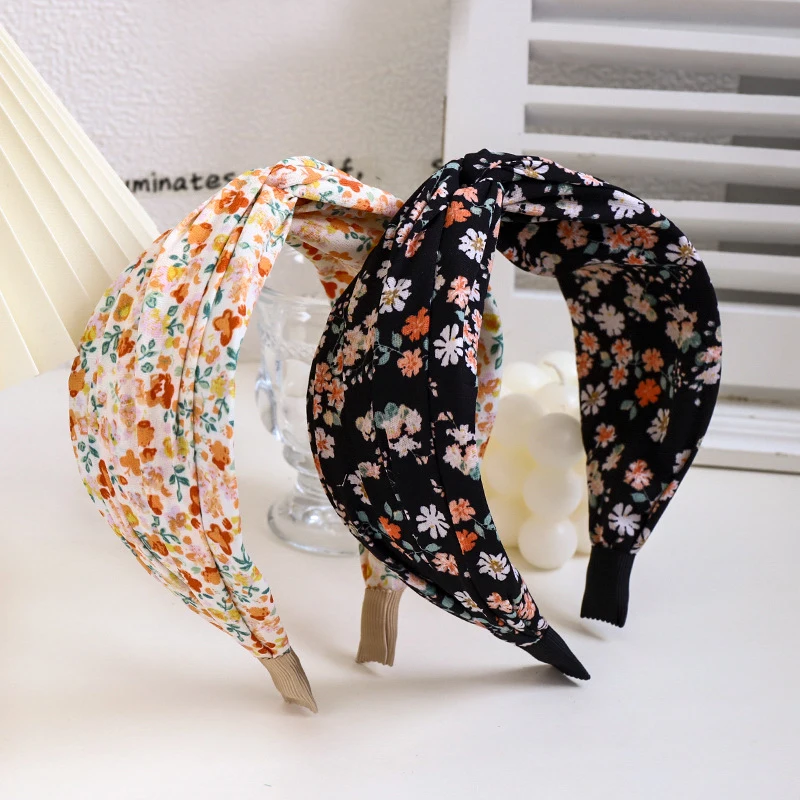 

Elegant Sweet Florat Print Cross Knot Headbands Girls Hair Accessories Flower Hair Hoop Classic Small Floral Headwear Head Hoop